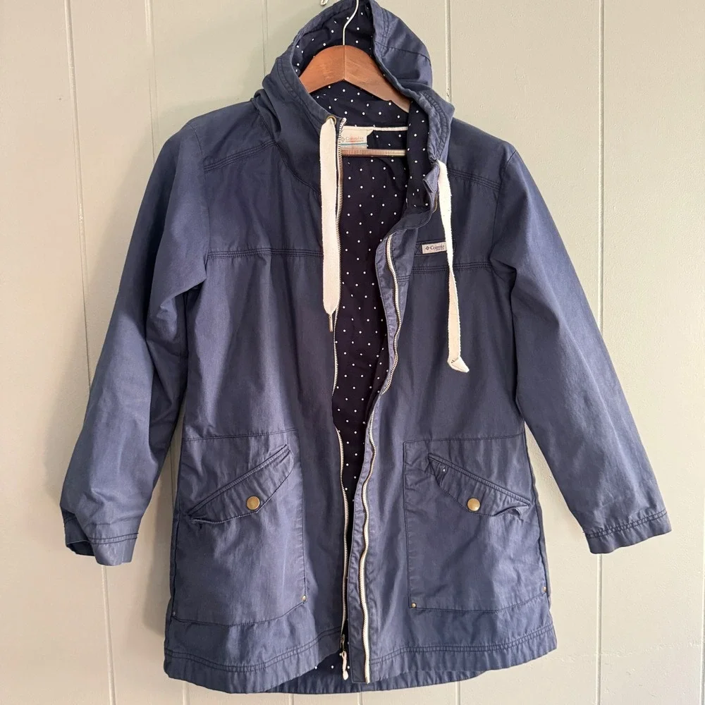 Columbia PFG Sportswear Vintage 90s Navy Hooded Rain Fishing Jacket M Gorpcore - Picture 10 of 10